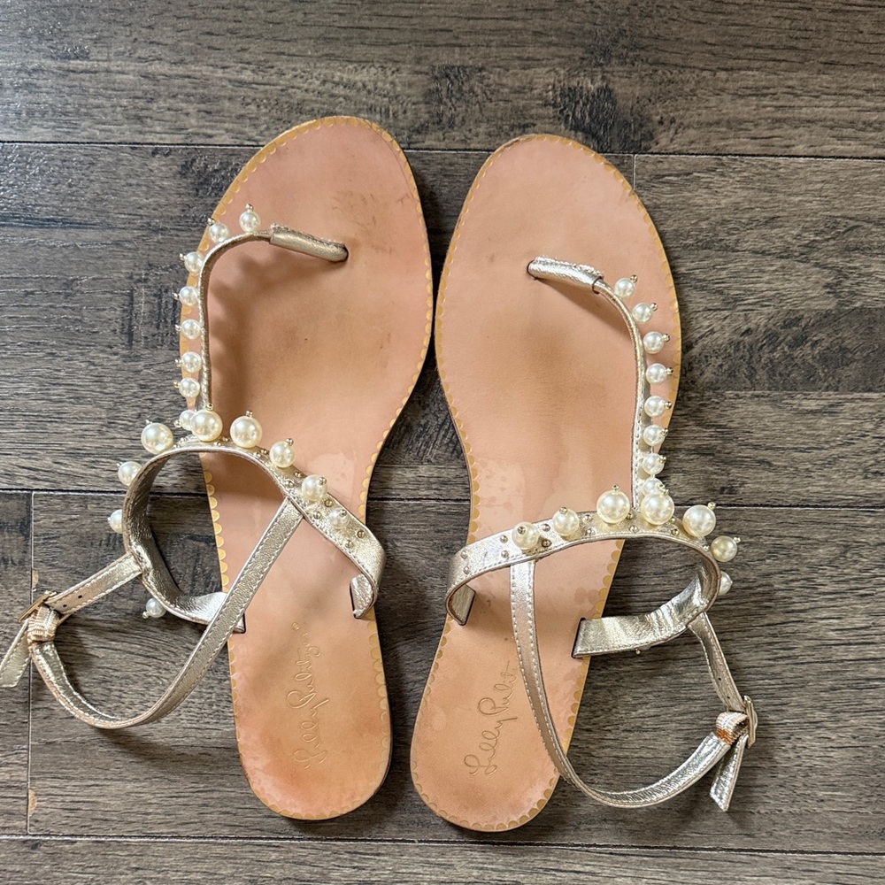 Lilly Pulitzer Moira Pearl Gold Metallic Leathe